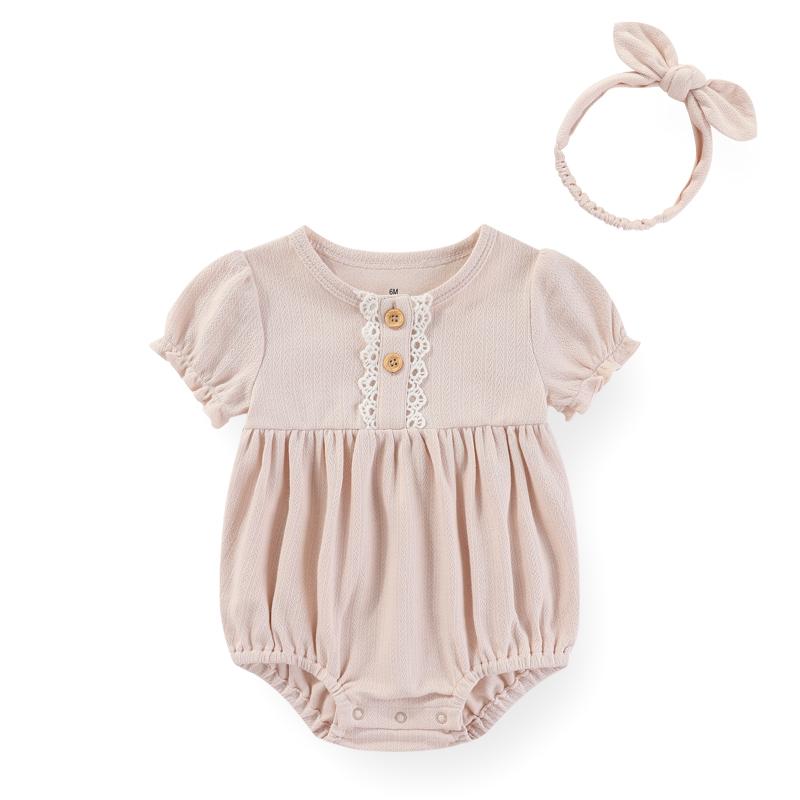 

Kiddiezoom комбинезон с короткими рукавами для маленьких девочек, детский комбинезон + повязка на голову, комплект для новорожденных, 6-24 месяца, детский комбинезон 6M