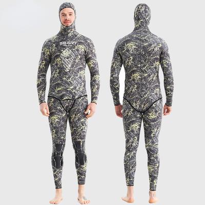 3mm Neoprene Camouflage Wetsuit Long Sleeve Fission Hooded 2 Pieces of Neoprene Submersible for Men Keep Warm Suit