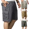 Men Short Pants Summer Casual Shorts Loose Elastic Waist Adjustable Drawstring Multi-Pockets Middle-aged Male Knee Length Sports Trousers