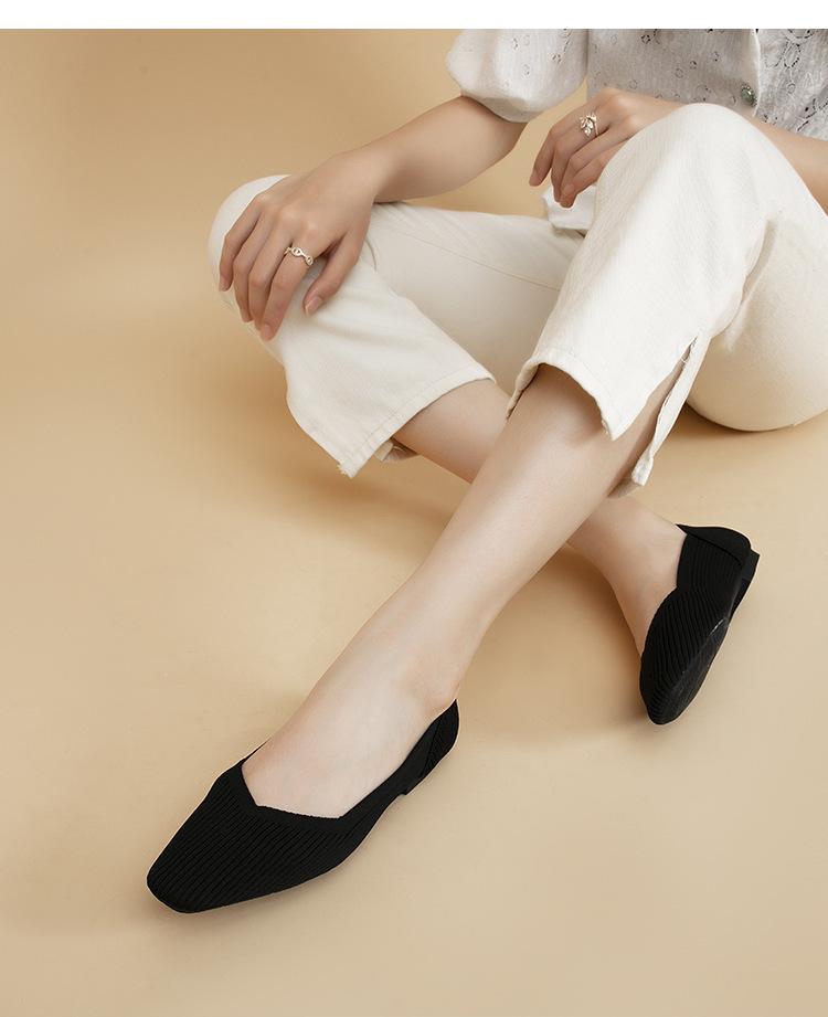 Damen Prinzessin, Boot, weiche Sohle, quadratische Zehenpartie, Eierrollen-gewebte flache Schuhe – atmungsaktives Strickdesign