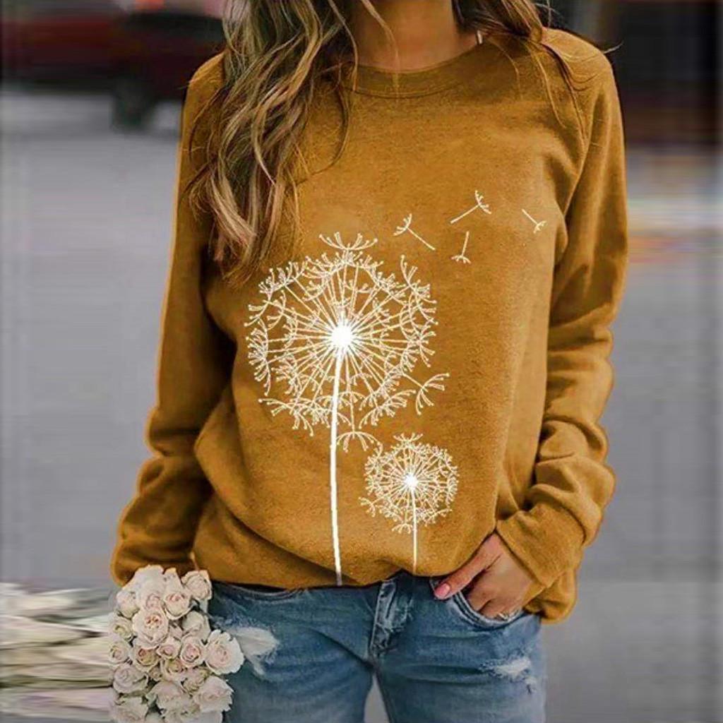 

Женская модная блузка с принтом одуванчиков, топы, толстовка с длинными рукавами XL жёлтый