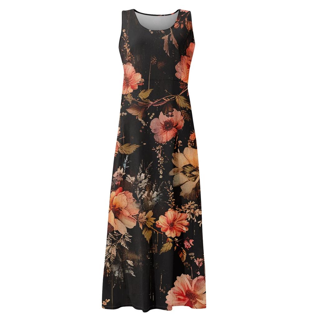 Women's Casual Comfortable Floral Print Sleeveless Cotton Pocket Dress