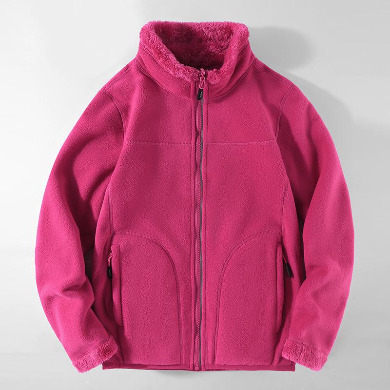 Reversible Fashion Fleece Jacket for Spring Autumn Unisex Couple Coral Fleece Polar Fleece Sherpa Wool Warm Blouse