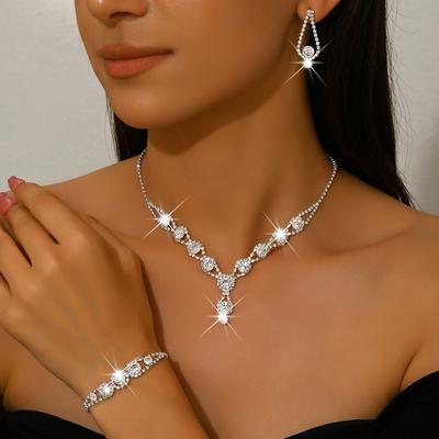 4-teilige modische elegante Kristallschmuck-Sets für Damen Strasssteine Halskette Ring Ohrringe Braut Hochzeitsfeier Schmuck-Sets