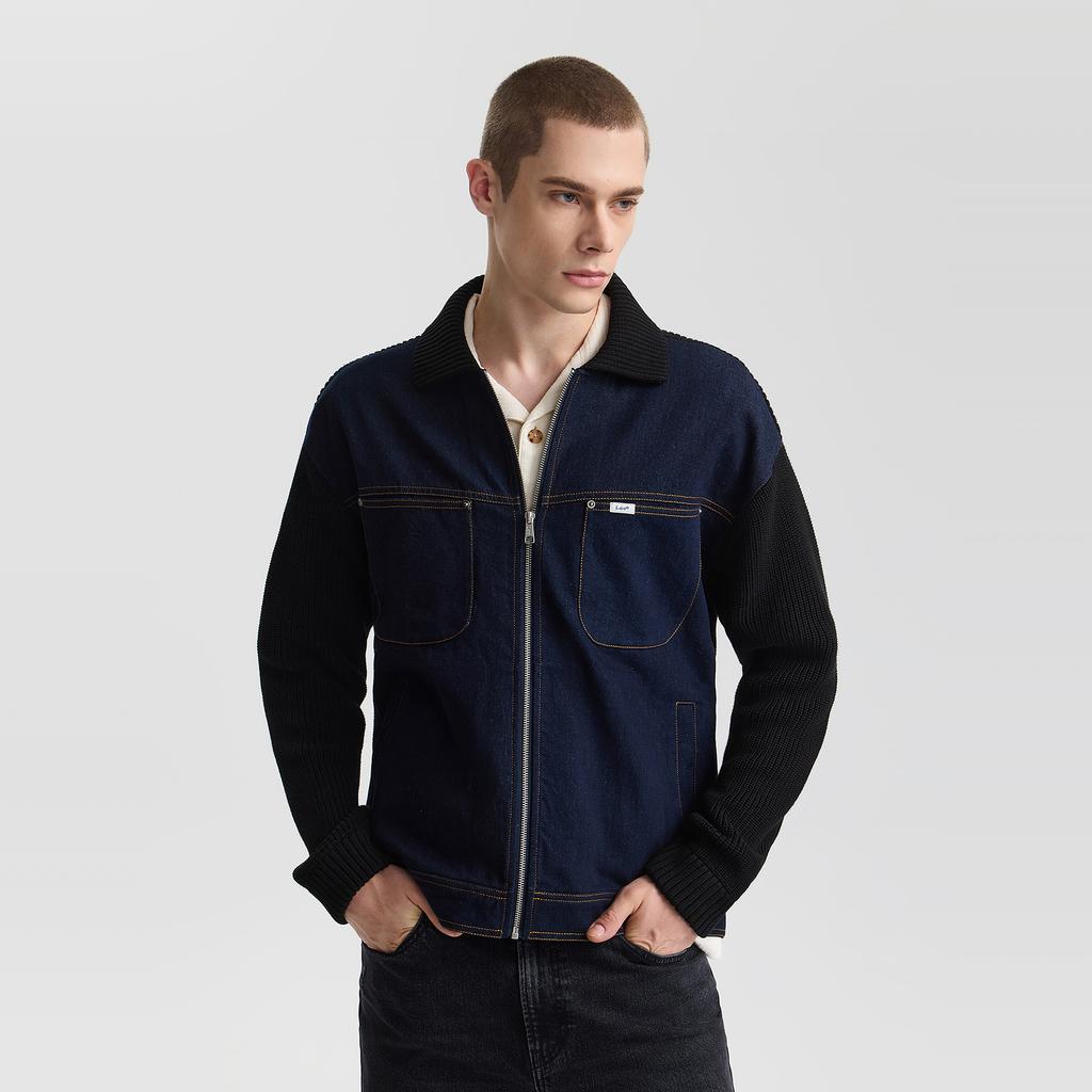 Lee Comfortable Polo Collar Denim Logo Regular Casual Sweater Men sweater LMT011098200075K11000