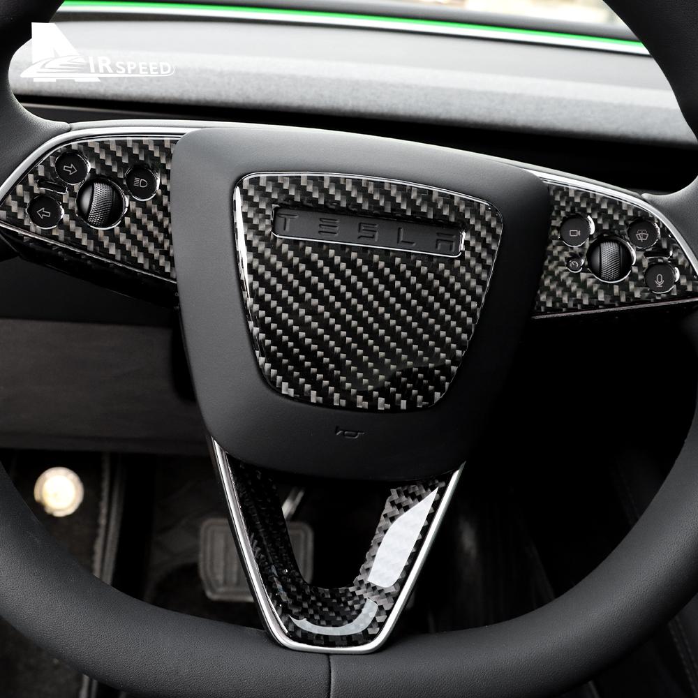 Real Soft Carbon Fiber Steering Wheel Frame Sticker For Tesla Model 3 Highland 2025 2025-up Trim Car Accessories