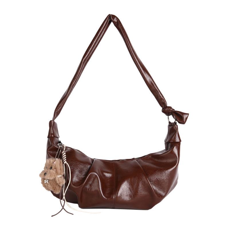 Korean niche foreign style one shoulder armpit bag women's fashion retro croissant bag large capacity pleated messenger dumpling bag