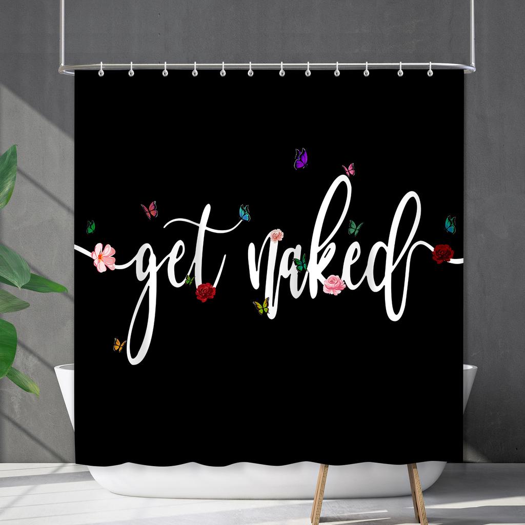 Shower Curtain Waterproof And Mildew-Proof Digital Printing English Alphabet Shower Curtain Bathroom Shower Cloth Partition Curtain Free Of Punching