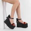 Gdgydh Buckle Strap Women Platform Sandals Retro Lace Patchwork Thick-Soled Big Bow Waterproof Summer Chunky Heeled Sandals