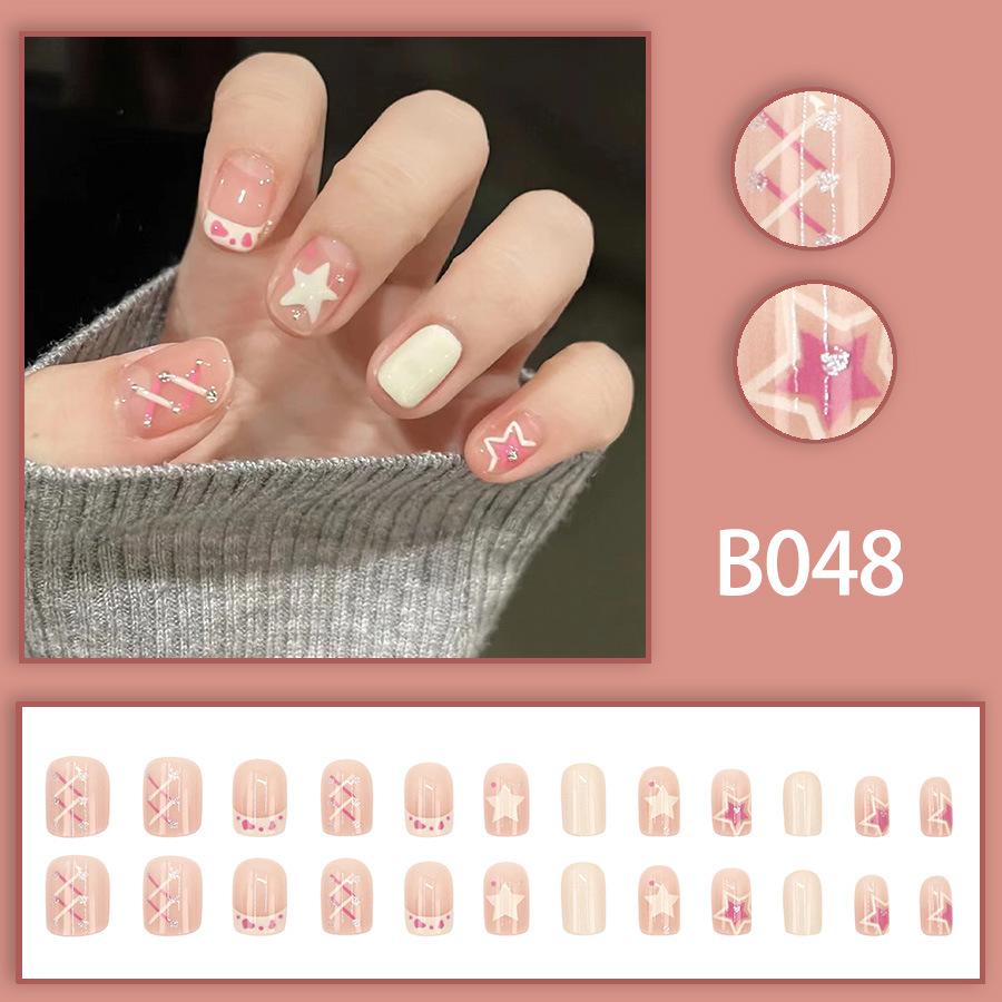 24 Pieces Cute and Sweet  Square Nail Short Cow Pattern Star Wearing Nail Royal Manicure Nail Sticker 24 Pieces