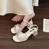 French fairy style bow with high-heeled sandals female 2025 summer new versatile skirt open-toed sandals