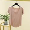 Women's U Neck Short Sleeve T-Shirt Loose Fit Modal Fabric Ruffle Hem Solid Color 2026 Summer Casual Basic Layering Top