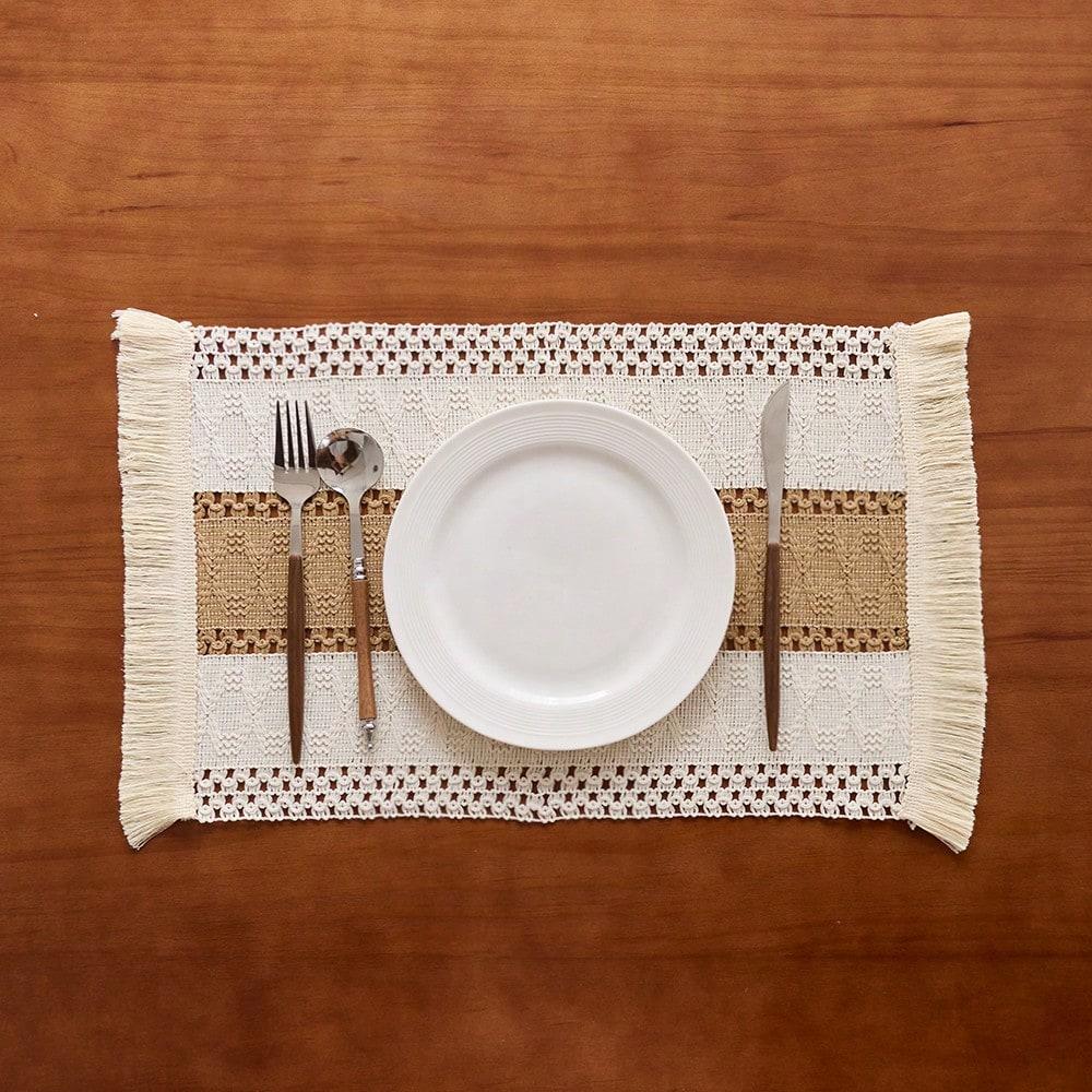 1/4/6pcs Farmhouse - Style Rectangular Placemats, Woven Tassel Table Mats. Ideal for Decorating Dining and Kitchen Tables,