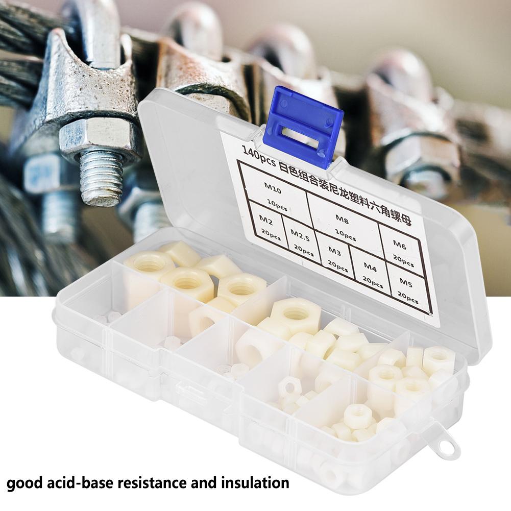 140pcs M2CelsiusM2.5CelsiusM3CelsiusM4CelsiusM5CelsiusM6CelsiusM8CelsiusM10 Thread Nylon Plastic Hex Hexagonal Nuts (Black)
