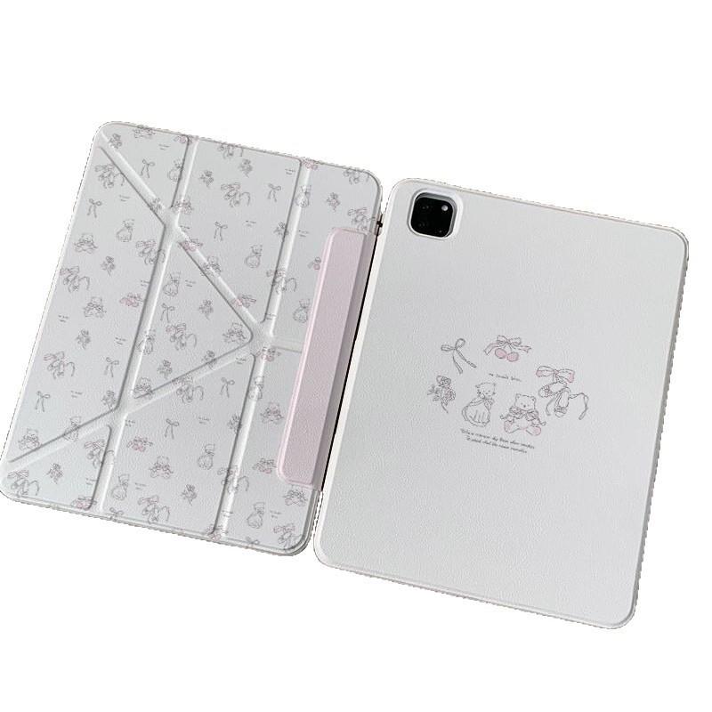 Cartoon Bear Cat IPad Case With Magnetic Detachable Design Stand Pen Slot Pro Air Mini
