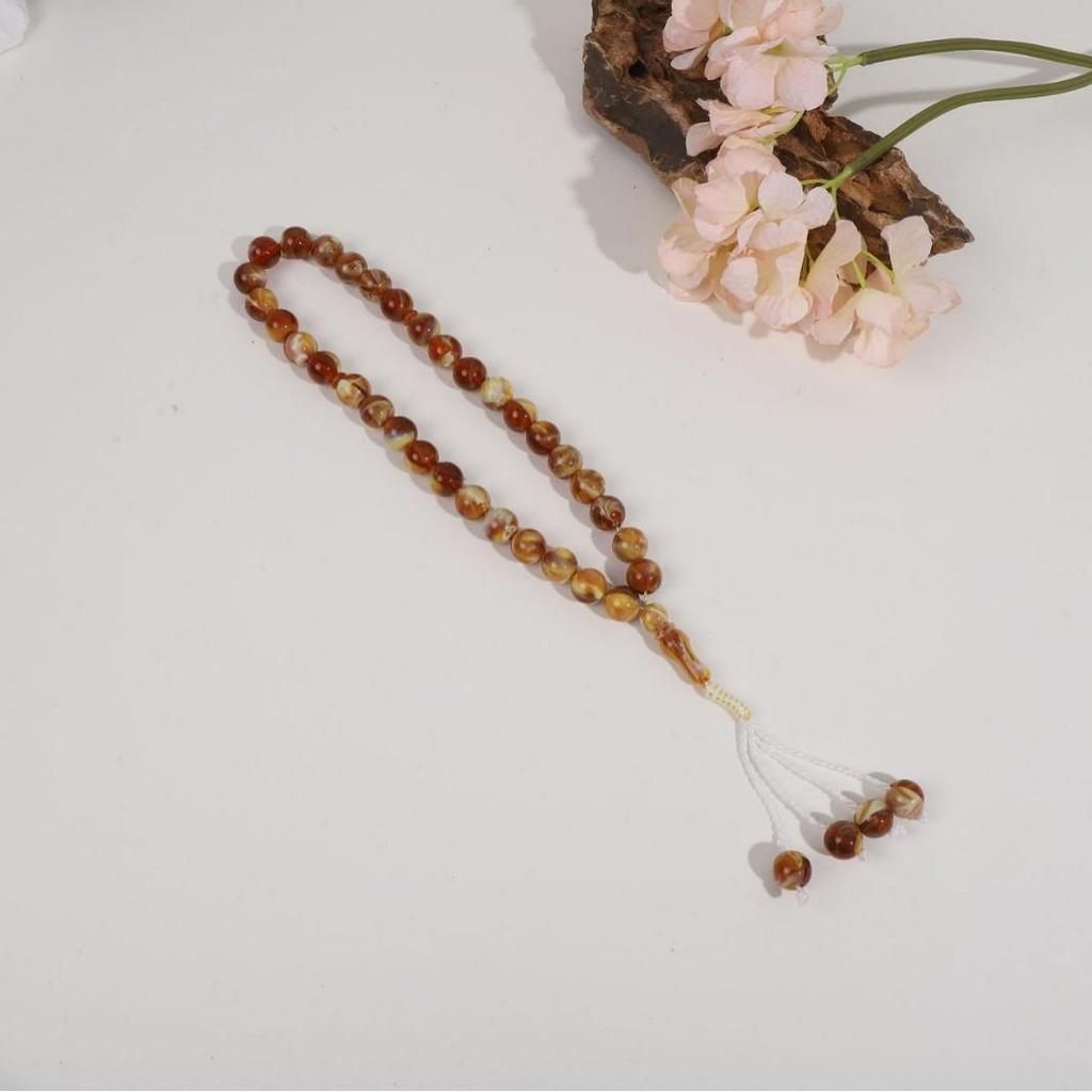 Hui Muslimischer 33-Perlen Kristall Tasbih: Handgefertigtes Rosenkranzarmband aus Bernsteinimitat
