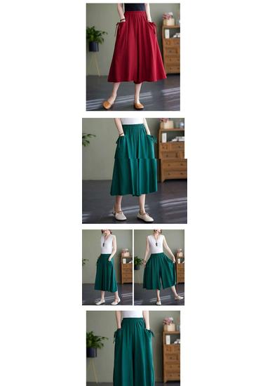 Women's Nylon Wide-Leg Elastic Waist Pants - Summer 2026 Collection, Loose Fit, Plus Size, Solid Color, Flare Skirt Style, Casual Cropped Length.