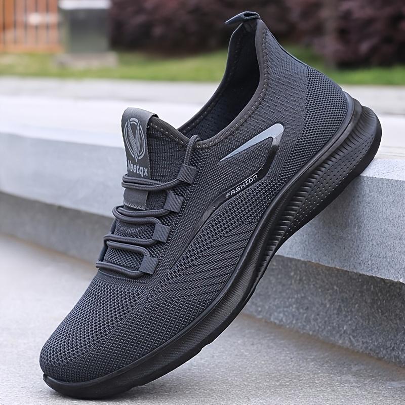 Breathable Lightweight Men's Knit Sneakers Slip Resistant Training Shoes for Running Basketball Black White Sports Shoes PU Sole