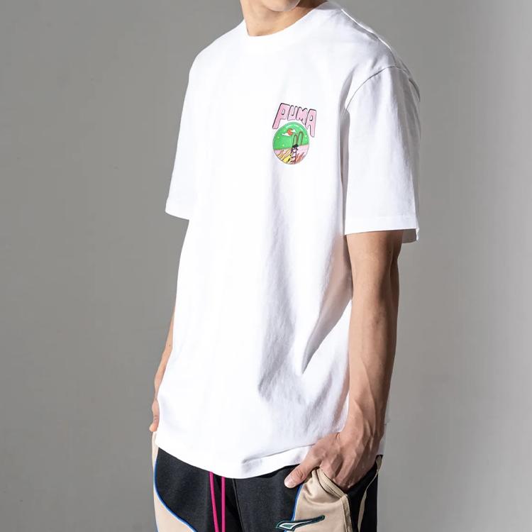 Puma Back Graphic Print Short Sleeve T-Shirt Men Tops White 597337-02