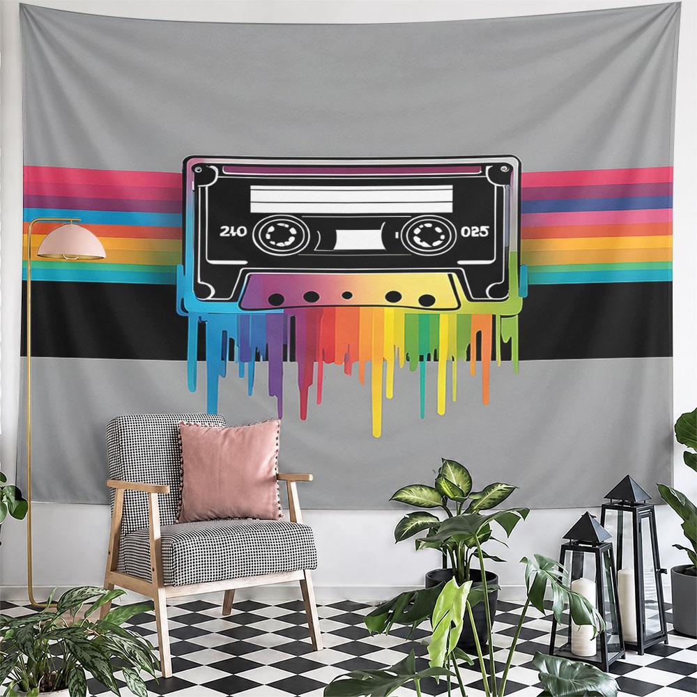 "Rainbow Dripping Retro Cassette Design" Pattern Wall Hanging Tapestry Decorative Tapestry Home Decor for Bedroom and Living Room