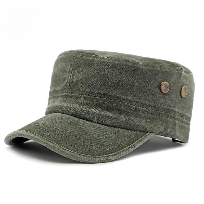 Men's Washed Cotton Flat Top Cap Cadet Army Hat Breathable Patrol Cap Casual Solid Color Sun Protection Sunshade Hat