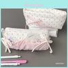 Style Cute Pink Polka Dot Pencil Pouch With Polyester Material And Storage For School