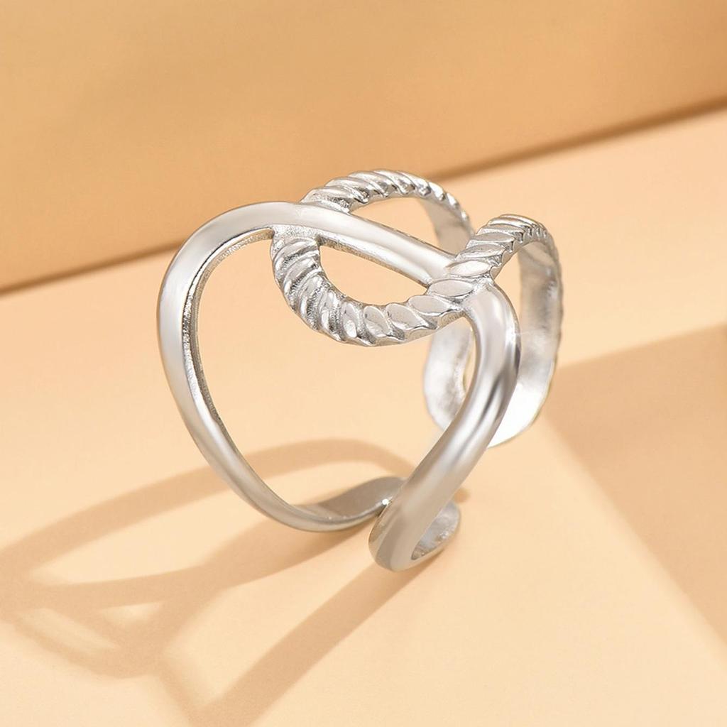 European Geometric Stainless Steel Open Ring: Gold-Plated Intersecting Design for Women