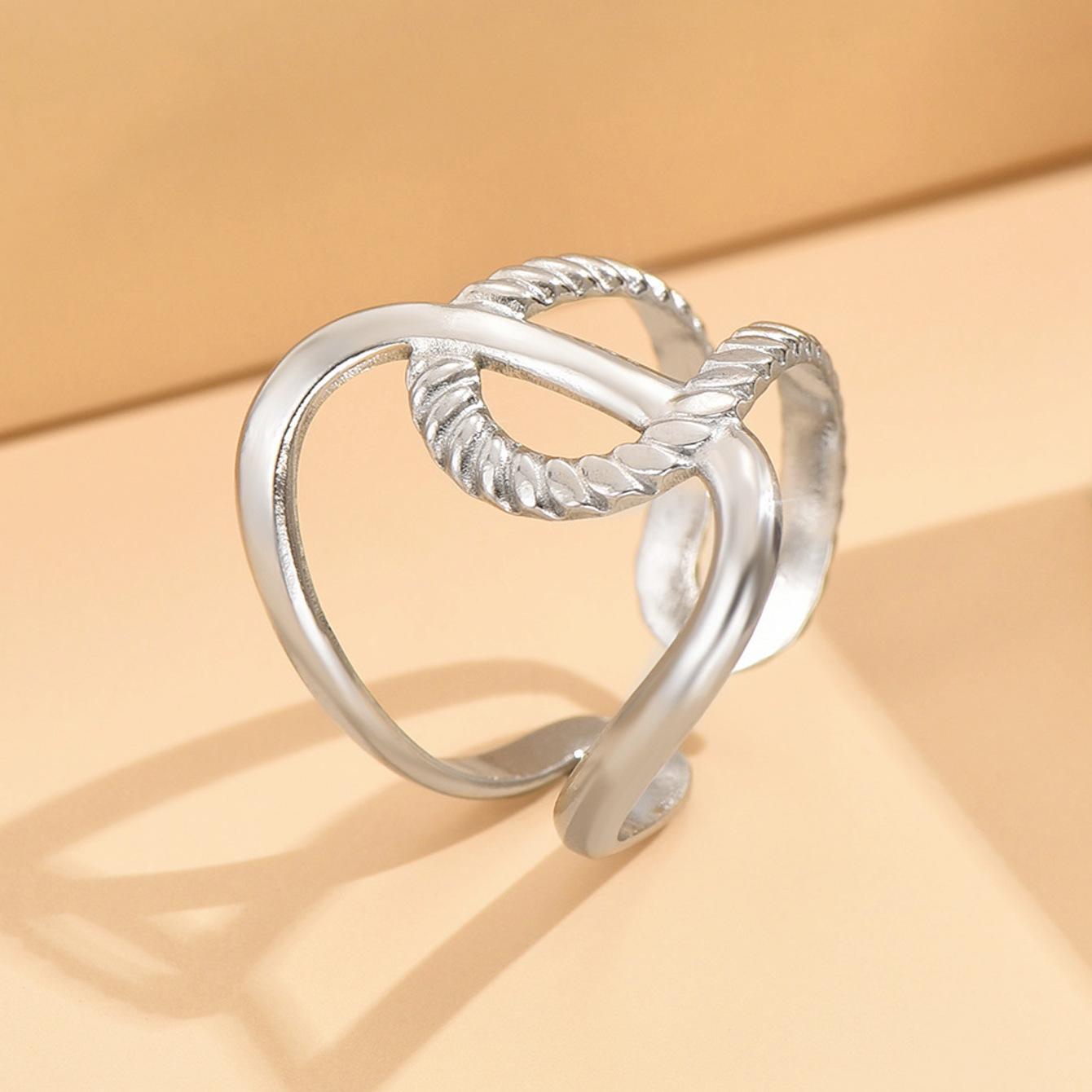 European Geometric Stainless Steel Open Ring: Gold-Plated Intersecting Design for Women