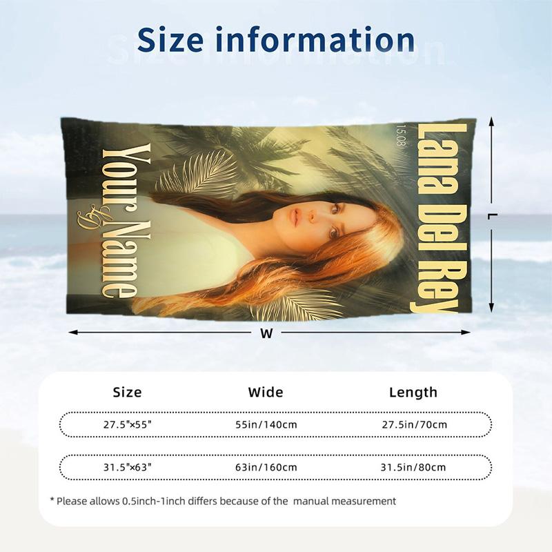 Lana Del Rey Beach Towel, Personalized Custom Name Text, Quick Dry Large Absorbent Towel For Beach Pool