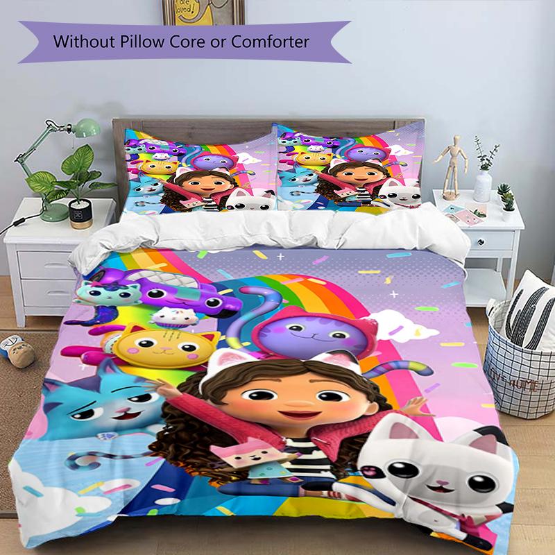 3pcs Gaby's Bubble House3 Design Cover Set - HD Printed Bedding with 1 Cover and 2 Pillowcases - Perfect for Home and Dorm Decor