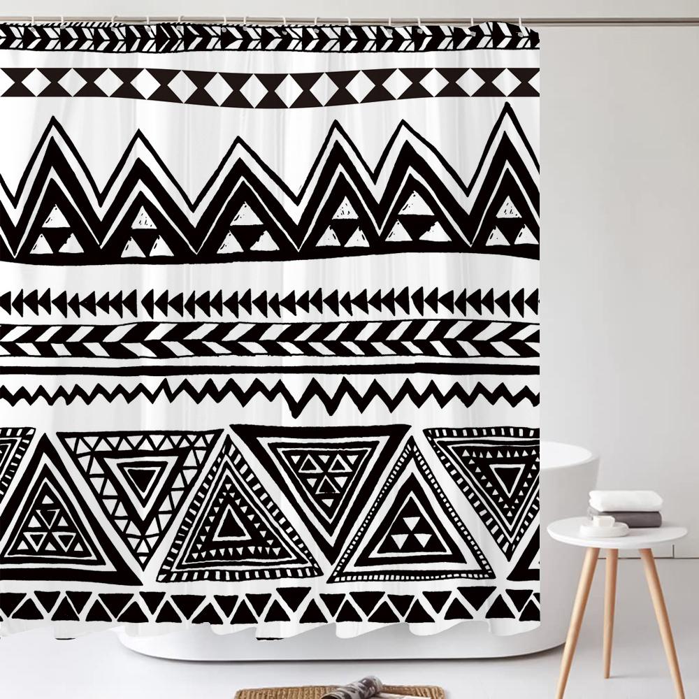 Art Boho Shower Curtain with Hooks Bohemian Bath Curtain Polyester Fabric Black and White Minimalist style Bathroom Curtains