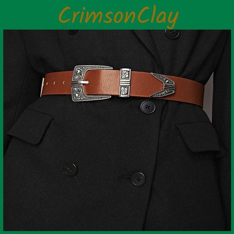 Bohemian Retro Womens Wide Leather Belt With Round Metal Closure For Festival Artwear And