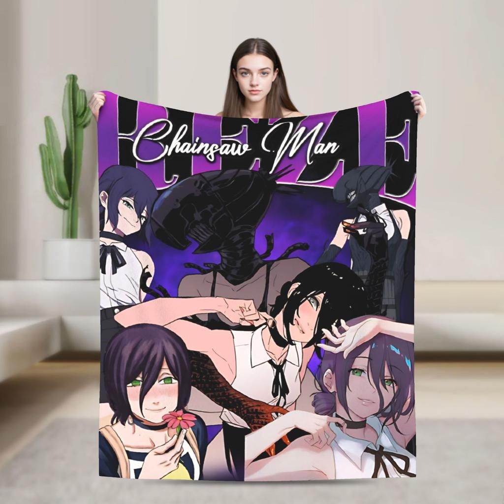 Chainsaw Man Reze Japanese Flannel Blanket  Soft Warm Throw Blanket for Outdoor Picnic Comfortable Bedspread Sofa Bed Cover