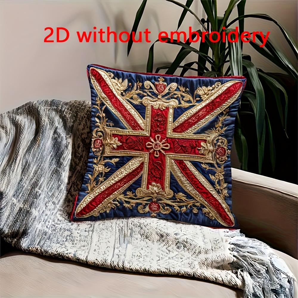 2D Gedruckte Luxus Union Jack Kissenbezug Vintage Barock Gold Effekt Weicher Dekokissenbezug Für UK Heimdeko Geschenk
