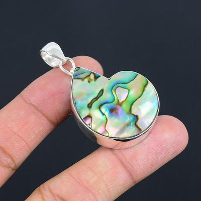 Natürlicher Abalone-Muschel-Edelsteinanhänger | 925 Sterling Silber | Farbenfroher Anhänger | Silberschmuck | Handgefertigter Silberanhänger für Sie/Ihn