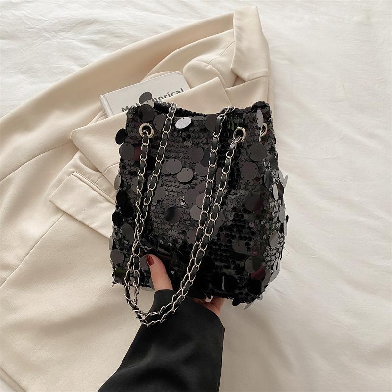 High-value sequined chain bucket bag bag women's new fashionable shoulder bag delivery messenger bag