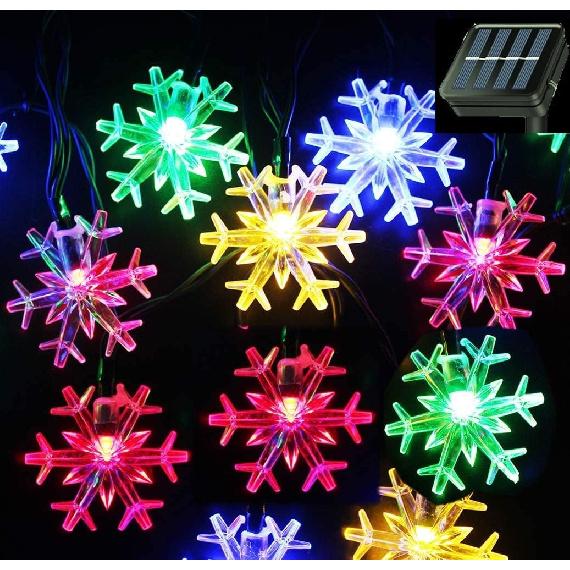 Solar Christmas Lights Outdoor Waterproof Decorations 20 Ft 30 LED Snowflake String Fairy Lights with 8 Lighting Modes for Wedding, Party, Tree,