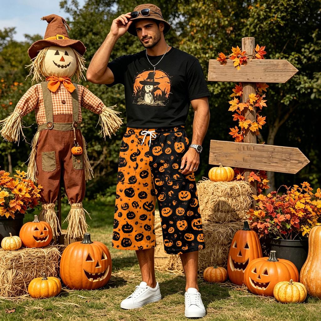 Men's Loose Fit Casual Shorts with Large Pockets Halloween Print