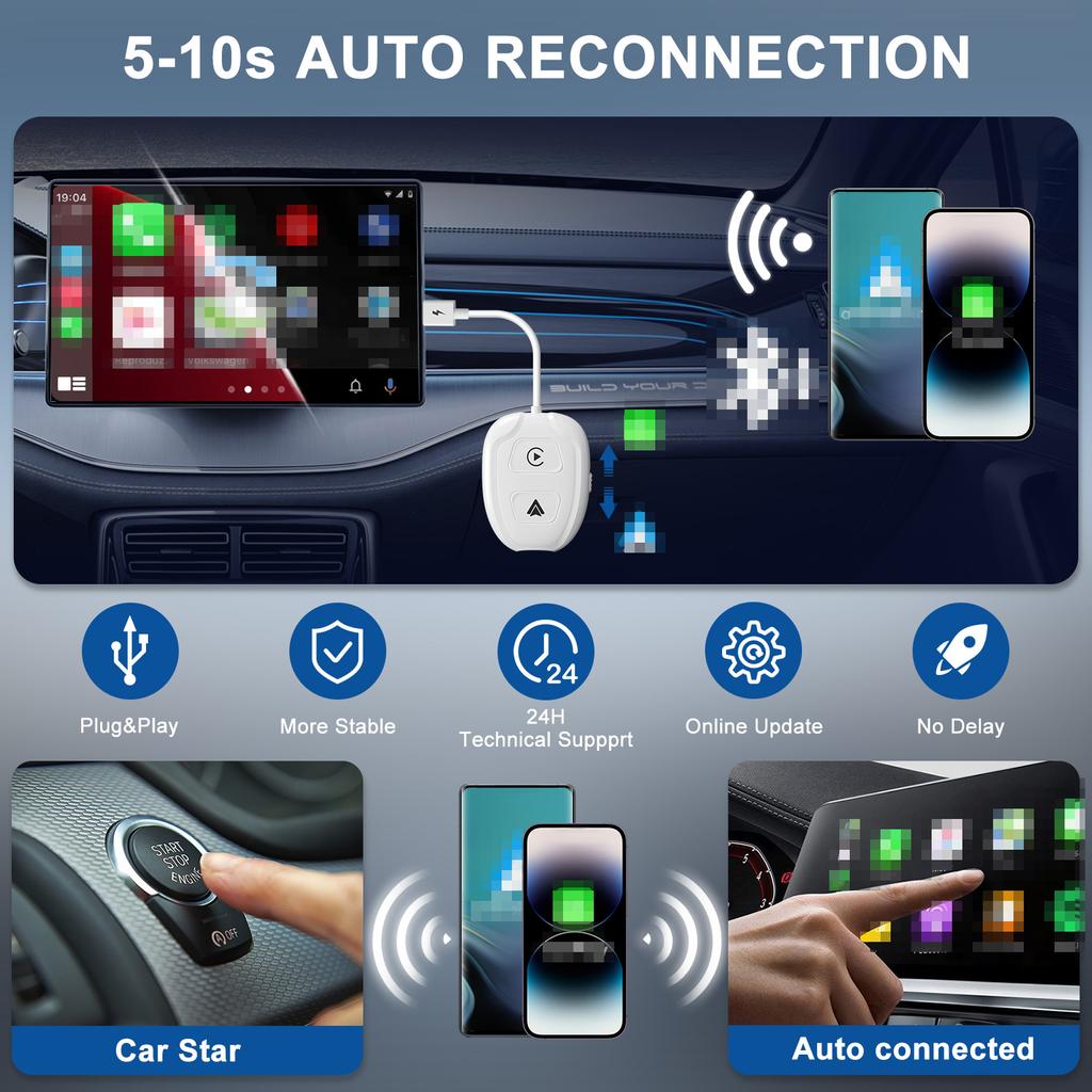 Bezdrátový adaptér CarPlay Převést kabelové připojení na bezdrátovou technologii Plug & Play