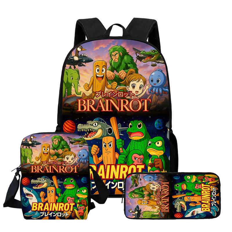 Brainrot School Bag High Definition Printing Multifunctional Oxford Zipper Lightweight Backpack