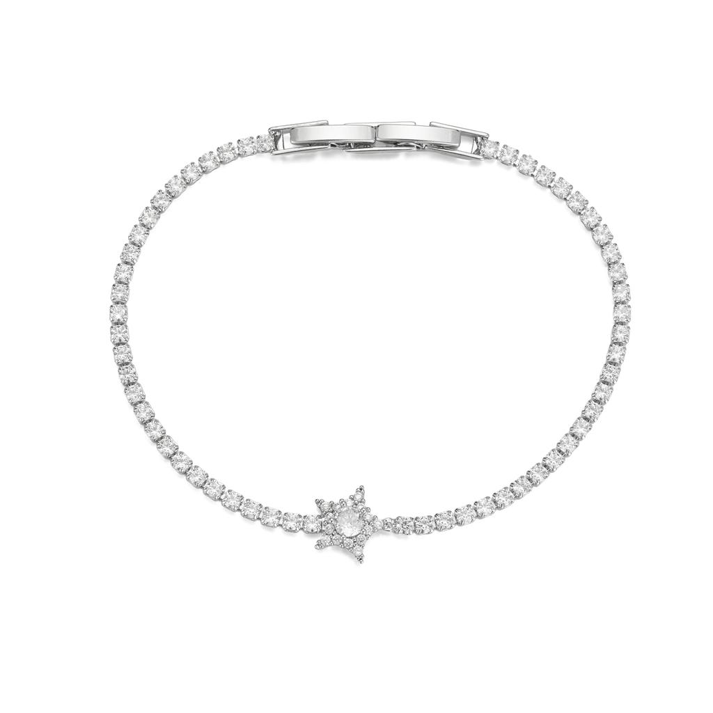 14K Gold Plated Star Charm Tennis Bracelet for Women, Six Point Star with Round Stone Center, Sparkling Cubic Zirconia Jewelry