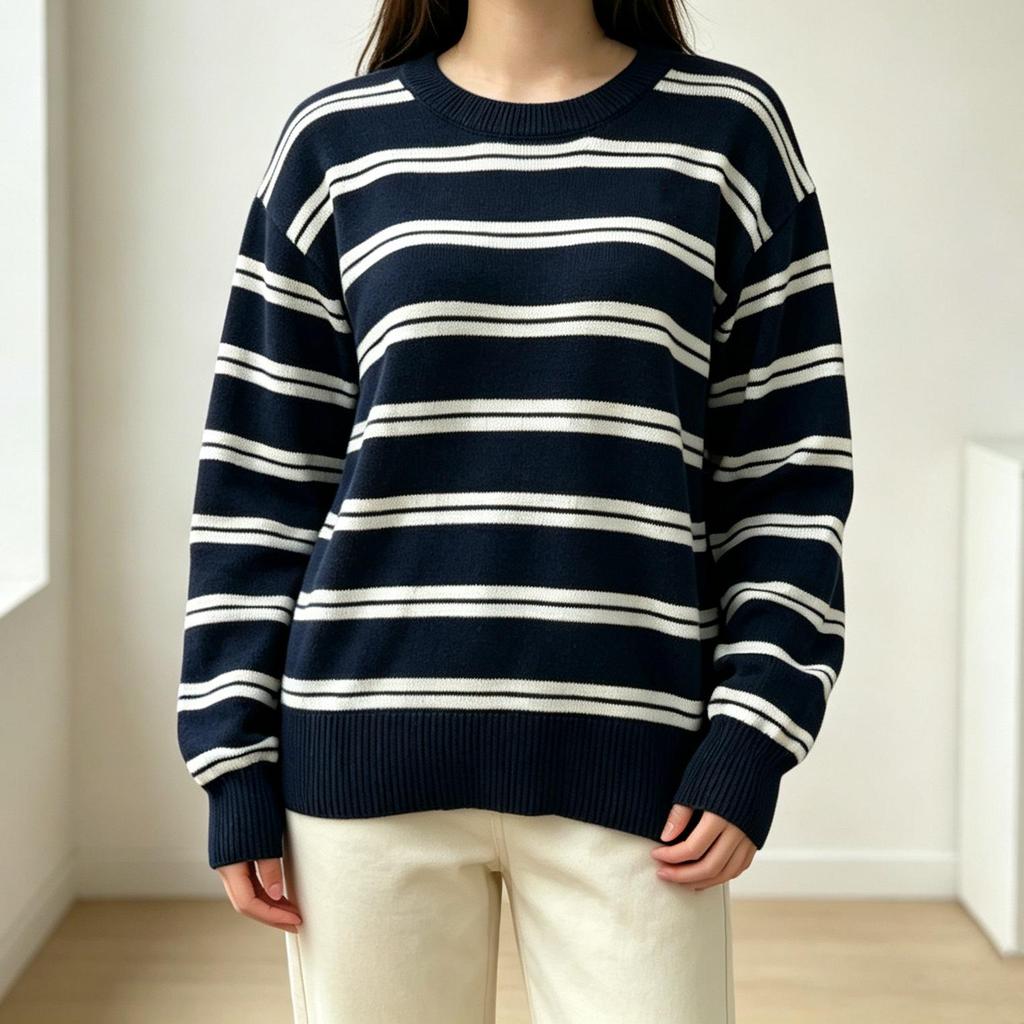 2026 Fall/Winter Women's Color Block Stripe Knit Pullover Sweater - Casual Versatile Round Neck