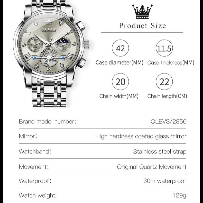 OLEVS 2856 Men's Quartz Watches Skeleton Flywheel Chronograph Classic Fashion TOP Brand Watch for Men Moon Phase Waterproof