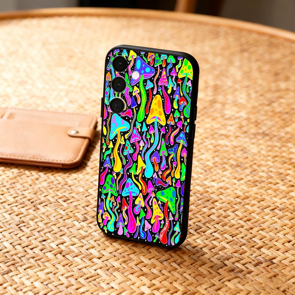 P-Psychedelic C-Colored M-Mushroom Phone Case For Samsung A73,72,71,53,52,51,22,91,80, Soft Black Cover