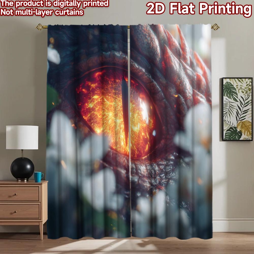 2D flat printing 2pcs Scene Curtain Dragon Eye Flowers Warmth Digital Printed Polyester Drapes Birthday Party Perfect for Indoor