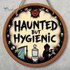 Unique Bathroom Wall Art Halloween Hanging Ornaments, Creative Ghost Wooden Gothic Style Home Decor Sign, Decorative Sign for Restroom Rustic Wood