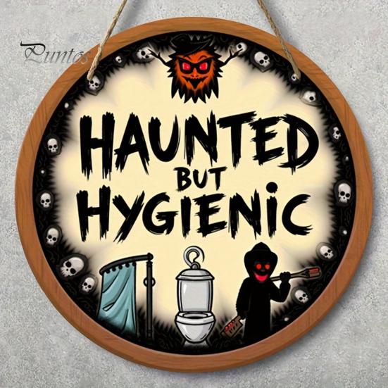Unique Bathroom Wall Art Halloween Hanging Ornaments, Creative Ghost Wooden Gothic Style Home Decor Sign, Decorative Sign for Restroom Rustic Wood