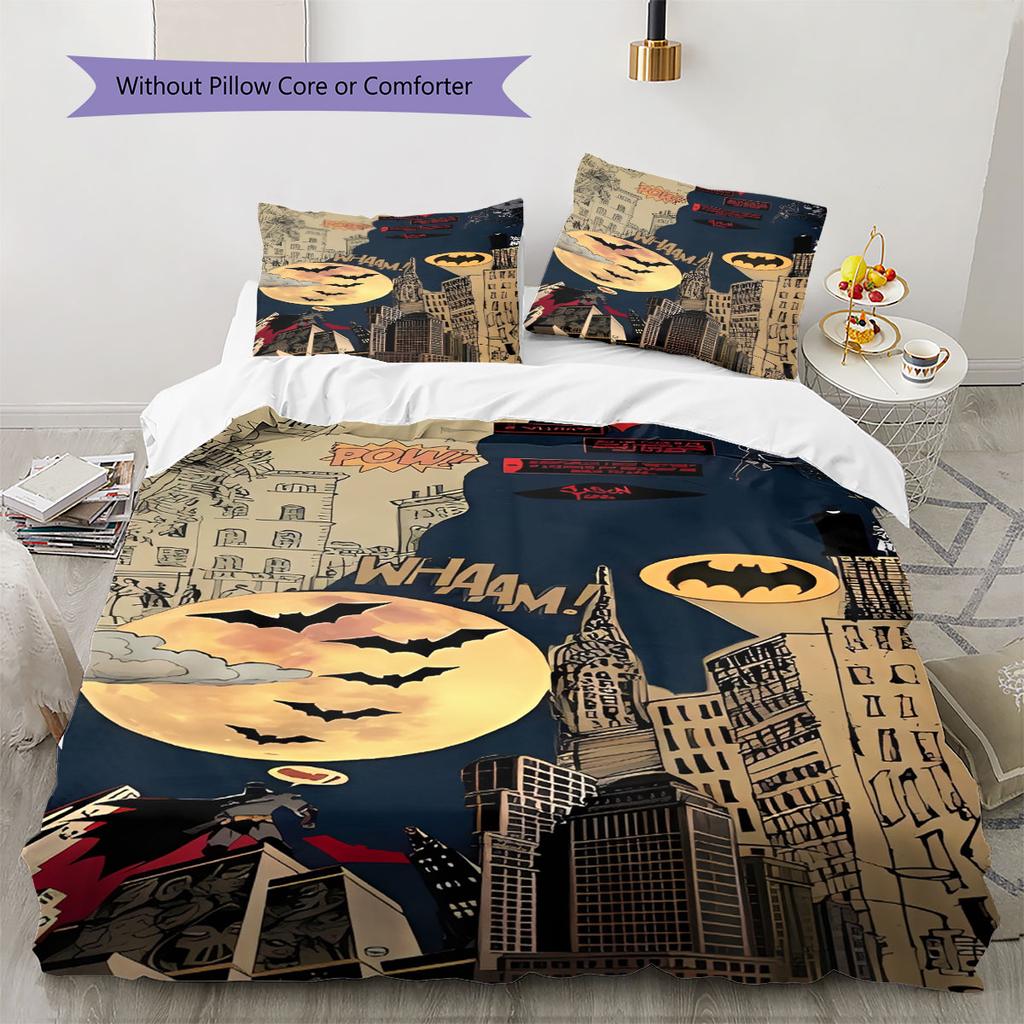 3-piece DC Batman Print Print Coreless Bed Sheet Set, Comfortable Bedspreads In Various Sizes, Bedroom Bedding.