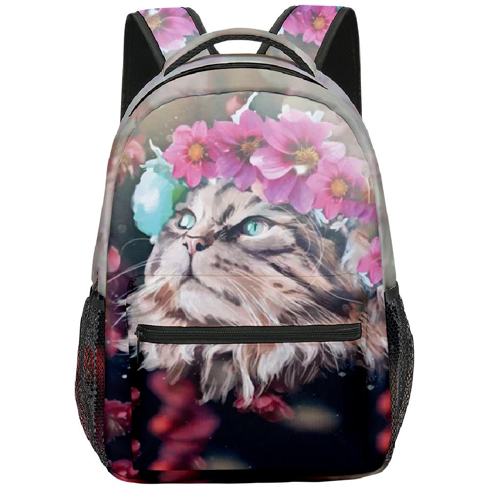 Cartoon Novelty Kpop Youthful School Bags Unisex Cat Pattern Travel Bags 3D Print Oxford Waterproof Notebook Shoulder Backpacks