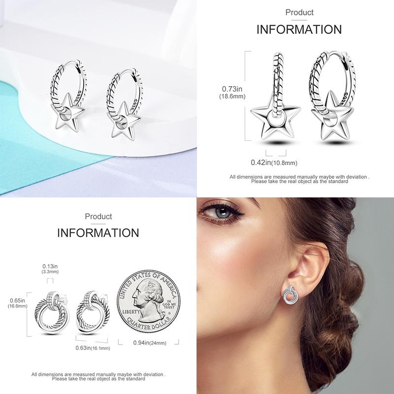 925 Sterling Silver Butterfly Crystal Star Earrings Colorful Feather Hoop Earrings For Women Wedding Engagement Birthday Gift